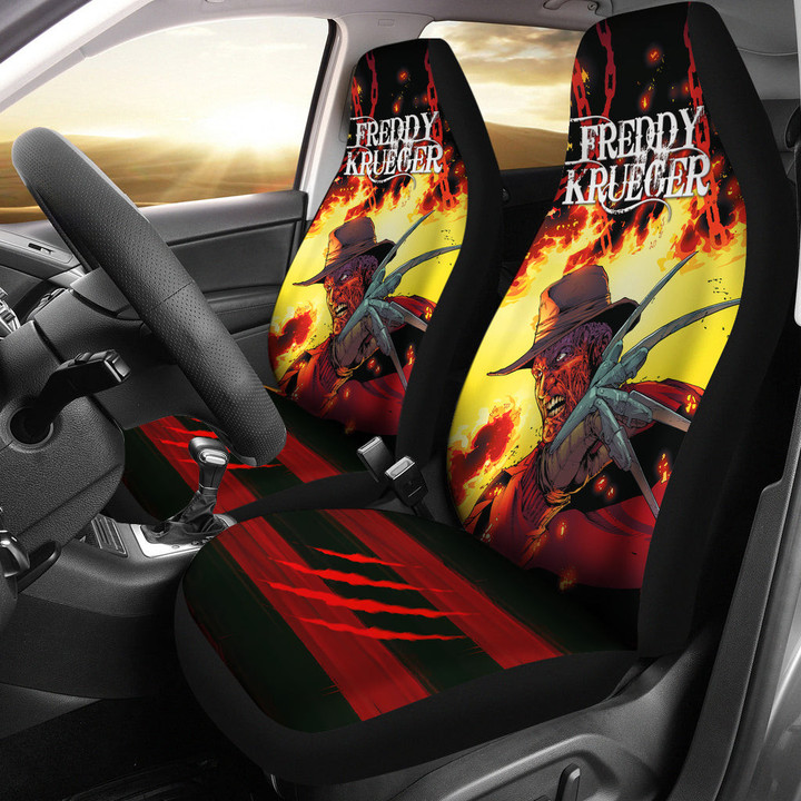 Horror Movie Car Seat Covers Freddy Krueger Flaming In Fire Seat Covers