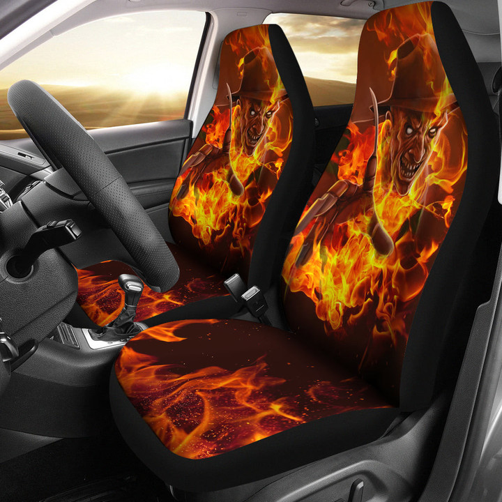 Horror Movie Car Seat Covers | Scary Freddy Krueger Flaming In Fire Seat Covers