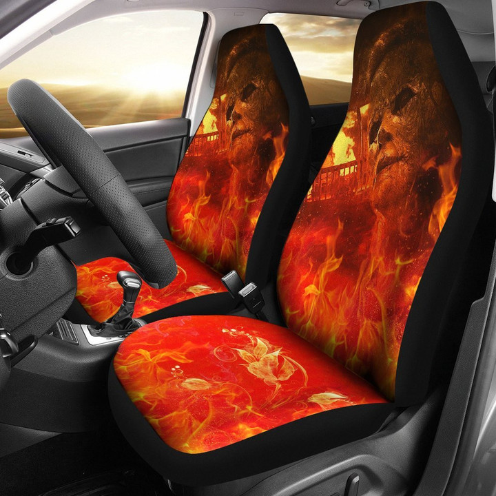 Horror Movie Car Seat Covers | Michael Myers In Flaming House Seat Covers