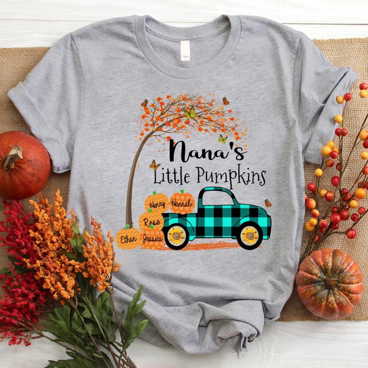 Personalized Nana's Little Pumpkins With Grandkids Autumn T Shirt