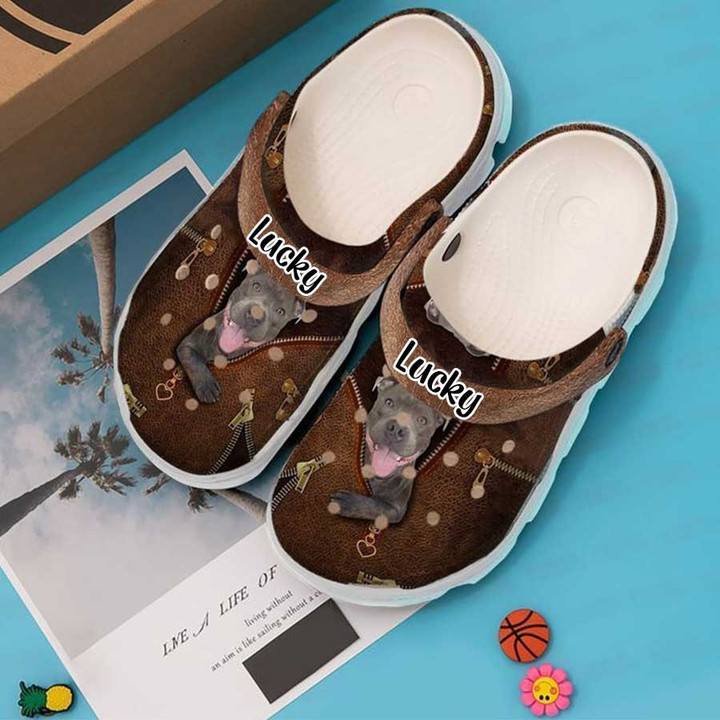 Personalized Pitbull Zipper Leather Pattern Crocs Clog Shoes for Men Women