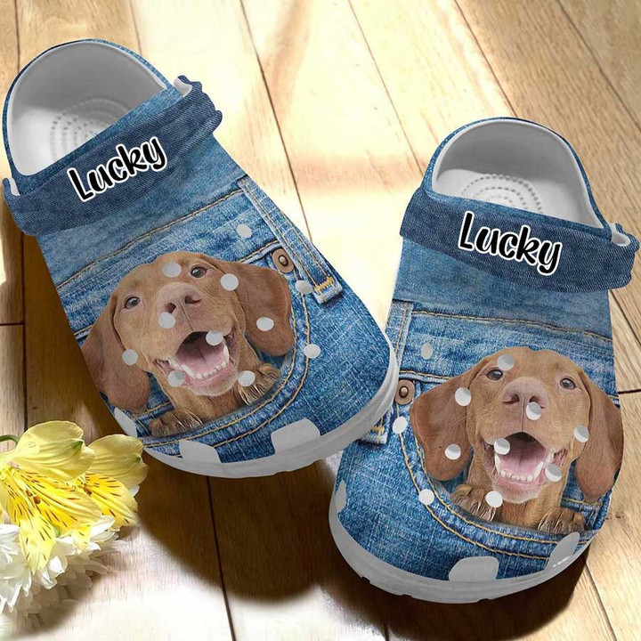 Personalized Vizsla in Pocket Crocs Clog Shoes for Dog Mom, Dog Dad