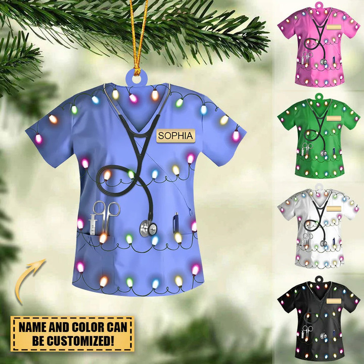 Personalized Nurse Christmas Ornament, Led Light Colorful Nurse Uniform Ornament for Her