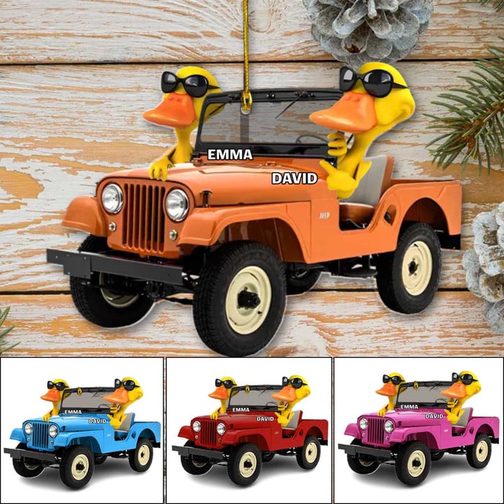 Personalized Jeep Couple Christmas Ornament, Duck and Jeep Colorful Acrylic Ornament for Jeep Driver