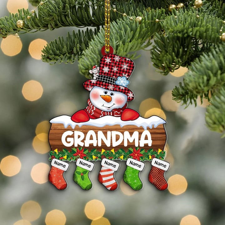 Personalized Grandma Snowman Acrylic Ornament Grandma With Grandkids Name Little Stockings Christmas Ornament
