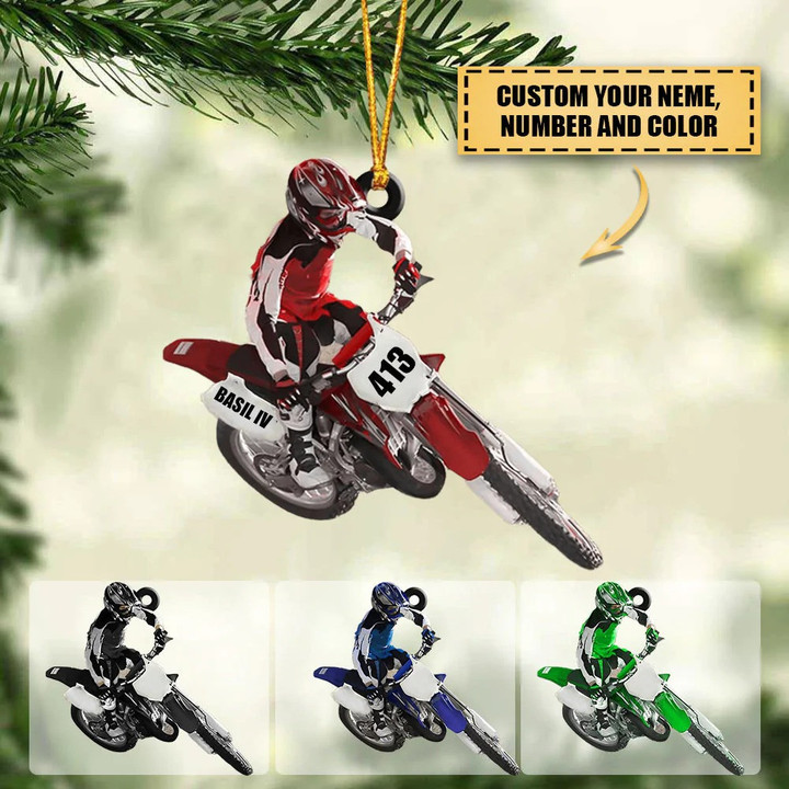 Personalized Motocross Dirt Bike Christmas Ornament, Custom Name and Number Motocross Ornament