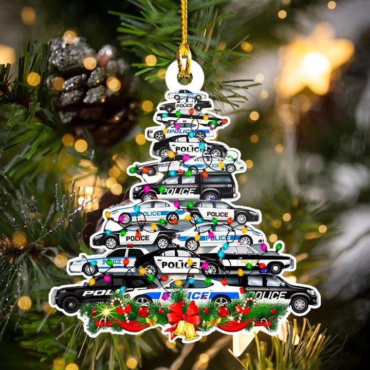 Custom Police Car Christmas Tree Shaped for Police Man, Acrylic Ornament for Police