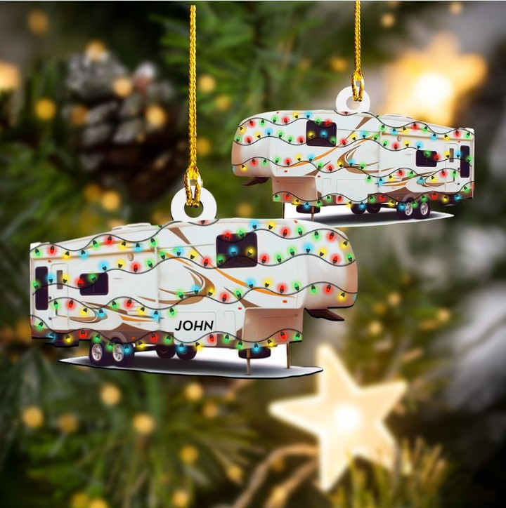 Personalized Fifth Wheel Camping Christmas Ornament, Custom Name Camper Acrylic Ornament for Camper