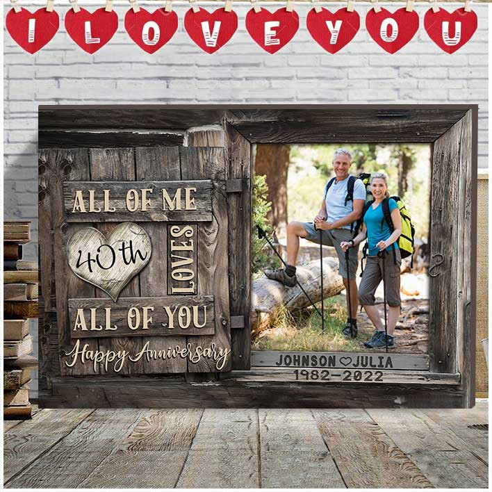 40th Wedding Anniversary Wall Art for Old Couple, Custom Photo Couple Canvas for Bedroom
