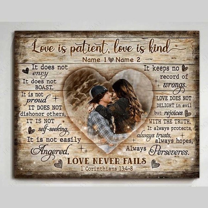 Couple Marriage Wedding Anniversary Gift, Love Is Patient Custom Photo Couple Wall Art 1 Corinthians 13:4 - 8