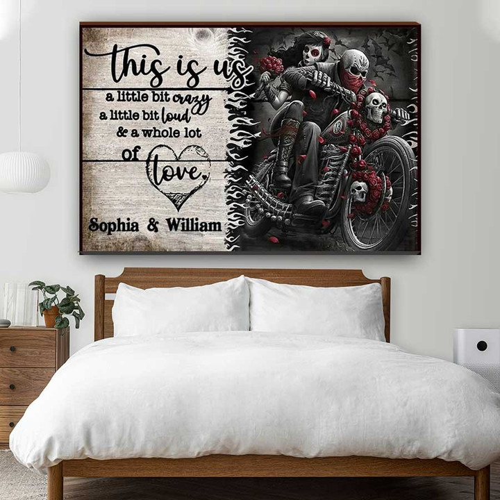Personalize Motorcycling Skull Couple Tattoo Wall Art, This is Us Couple Canvas