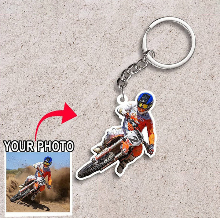 Motocross Personalized Photo Dirt Bike Keychains, Flat Acrylic Keychain