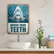 Funny Shark Sign, Brush Your Teeth Vintage Metal Sign for Bathroom Decor, Gift for Your Son & Daughter Sign