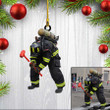 Custom Photo Firefighter Christmas Ornament, Flat Acrylic Ornament for Firefighter Dad, Fireman