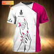 Personalized 3D Tshirt Nail Technician Shirts Manicurist Gift, White & Pink Tad Shirt For Her Him