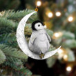 Penguin Sits On The Moon Flat Acrylic Hanging Ornament Animals Shaped