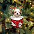 Teddy Bear Dog In Snow Pocket Christmas Ornament Flat Acrylic Dog Ornament