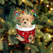 Poochon In Snow Pocket Christmas Ornament Flat Acrylic Dog Ornament