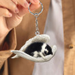 Black and white Cat Sleeping in the Wing Angel Acrylic Keychain Memorial Gift for Cat Lovers