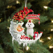 Bichon Frise On The Moon Merry Christmas Hanging Ornament Flat Acrylic Dog Ornament