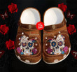 Personalized Leather Sugar Skull Mexico Skull Roses Crocs, Custom Name Skull Girl Clog Shoes for Women