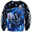 Blue Fire Death Poker Shirt, Cool Poker Hoodie Men, Skull Poker Clothing For Him