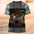 Personalized Drummer T Shirt Metal Pattern, Drum Set 3D All Over Print On Shirt, Drummer Club Uniform
