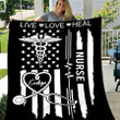 Personalized American Flag Nurse Blanket, Live Love Heal Fleece and Sherpa Nurse Blanket, Gift for Her and Him