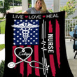 Customized US Flag Nurse Blanket for Christmas, Live Love Heal Nurse Blanket for Nurse's Day, Gift for Her, Him