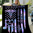 Customized US Flag Nurse Blanket for Christmas, Live Love Heal Nurse Blanket for Nurse's Day, Gift for Her, Him