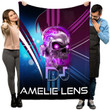 Personalized Skull DJ Blanket Skull Neon Light For DJ Female, Custom Name DJ Fleece and Sherpa Blanket, Gift for Girlfriend