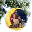 Dachshunds With God Sits on the Moon Ceramic Ornament for Dog Lovers