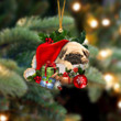 Pug Sleeping In Hat Christmas Ornament Two Sided