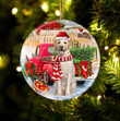 Labrador Retriever With Red Truck Christmas Ceramic Ornament