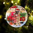German Shepherd With Red Truck Christmas Ceramic Ornament