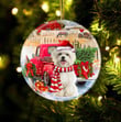 Maltese With Red Truck Christmas Ceramic Ornament