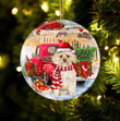Morkie With Red Truck Christmas Ceramic Ornament