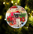 Pug With Red Truck Christmas Ceramic Ornament