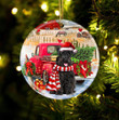 Schnauzer With Red Truck Christmas Ceramic Ornament