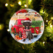 Schnoodle With Red Truck Christmas Ceramic Ornament