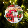 West Highland White Terrier With Red Truck Christmas Ceramic Ornament