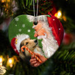 Sheltie and Santa Clause With Candy Cane Christmas Ceramic Ornament