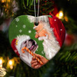 English Bulldog and Santa Clause With Candy Cane Christmas Ceramic Ornament