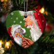 Selkirk Rex Cat and Santa Clause With Candy Cane Christmas Ceramic Ornament