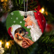 Pekingese Dog and Santa Clause With Candy Cane Christmas Ceramic Ornament