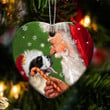 Saint Bernard Dog and Santa Clause With Candy Cane Christmas Ceramic Ornament