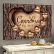 Personalized Grandma Heat Tree Shaped Canvas Prints for Mother's Day, Grandma and Grandkid Wall Art