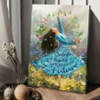 Blue Dress Flowers Garden Canvas, She is clothed in strength and dignity - Jesus Portrait Canvas