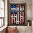 Personalized Man of God, Father's Day Gift for Husband, Dad, Grandpa Est USA Flag with Cross Wall Art Canvas