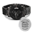 Husband, Dad, Hero, Legend Engraved Design Black Chronograph Watch, Gift for Husband, Flag Watch